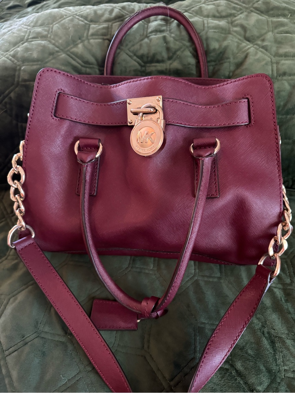 Michael Kors Wine Satchel with Gold-Tone Lock